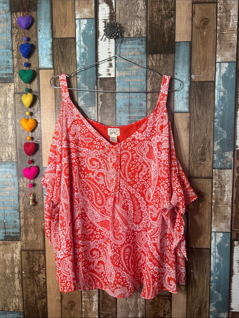 eyelash couture Red Paisley Cold-Shoulder Camisole